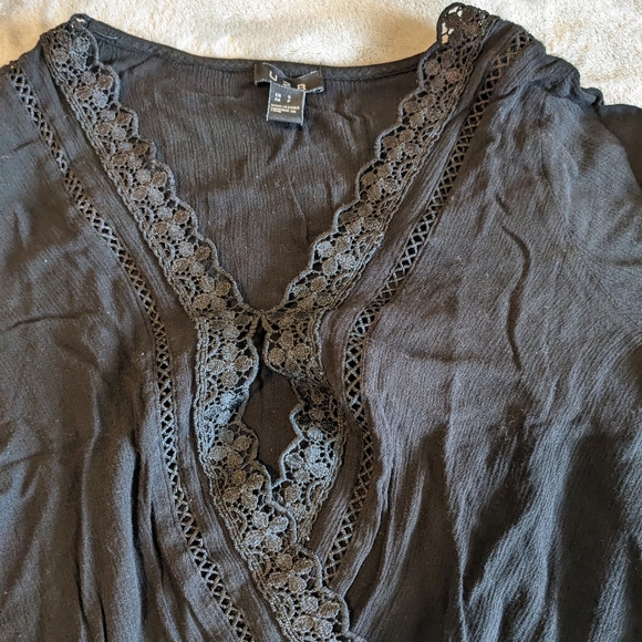 Black Long Sleeve Deep V Neck Shirt - Picture 3 of 7